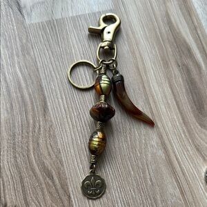 Bronze and Brown Keychain with Beads and Charm